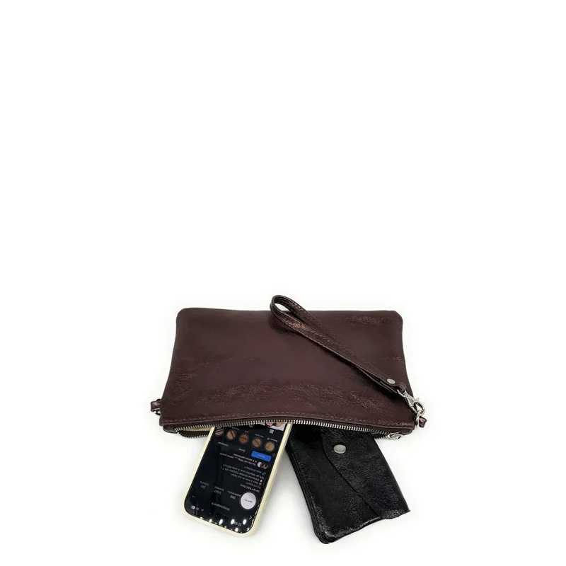 Sac pochette en cuir irisé MELUSINE Chocolat irisé