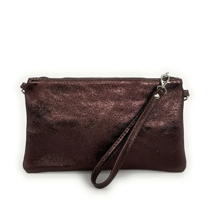 Sac pochette en cuir irisé MELUSINE Chocolat irisé