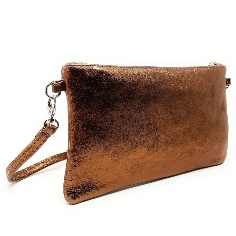 Sac pochette en cuir irisé MELUSINE Bronze