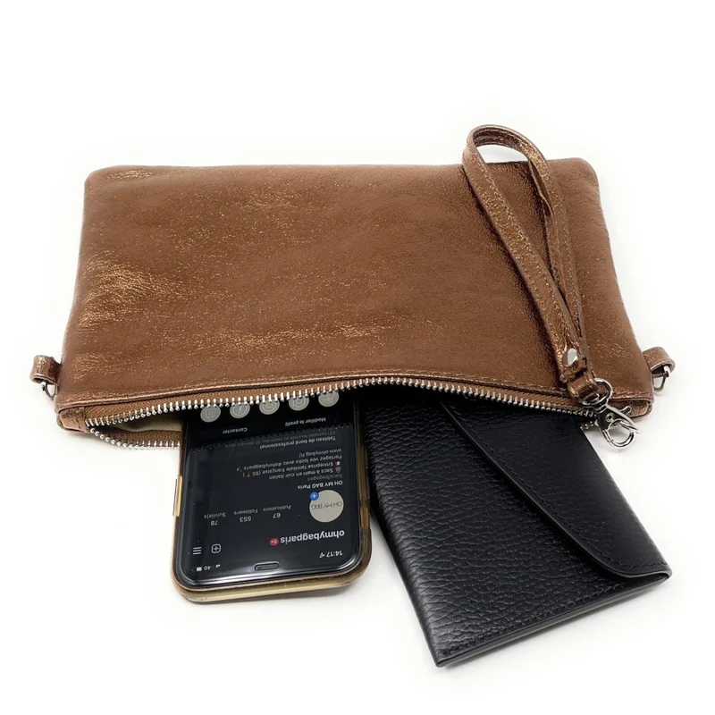Sac pochette en cuir irisé MELUSINE Bronze