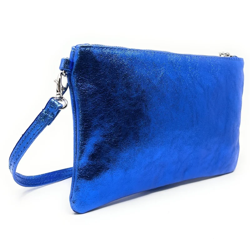 Sac pochette en cuir irisé MELUSINE Bleu roi irisé