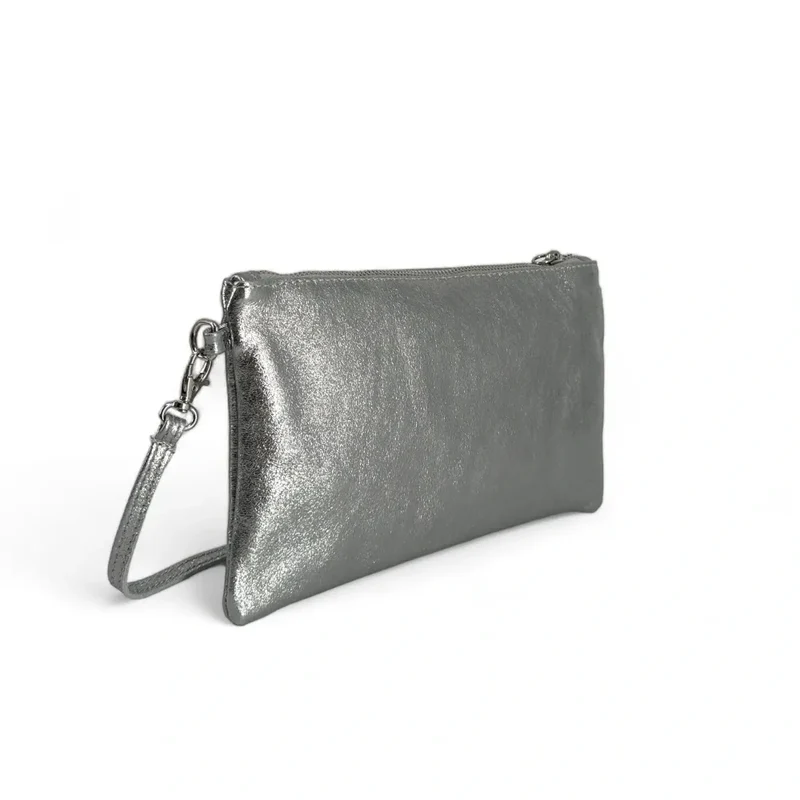 Sac pochette en cuir irisé MELUSINE Argent moyen
