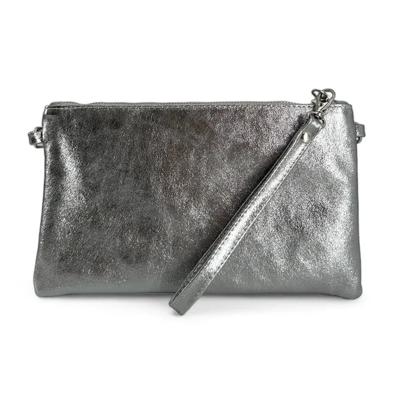 Sac pochette en cuir irisé MELUSINE Argent moyen