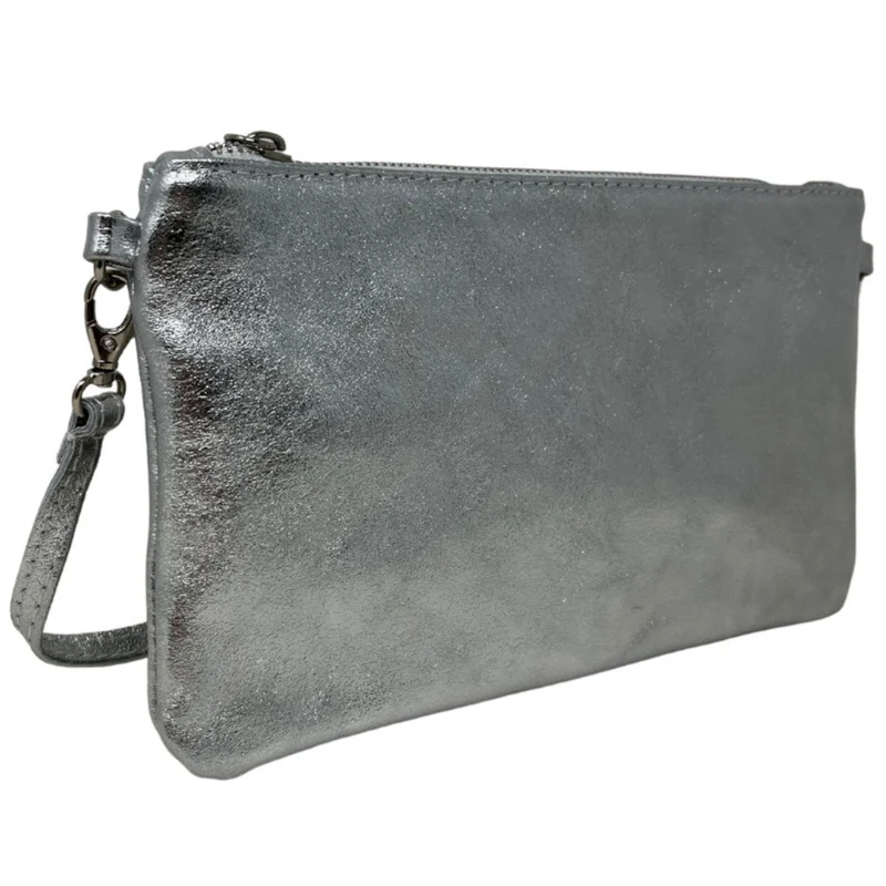 Sac pochette en cuir irisé MELUSINE Argent foncé