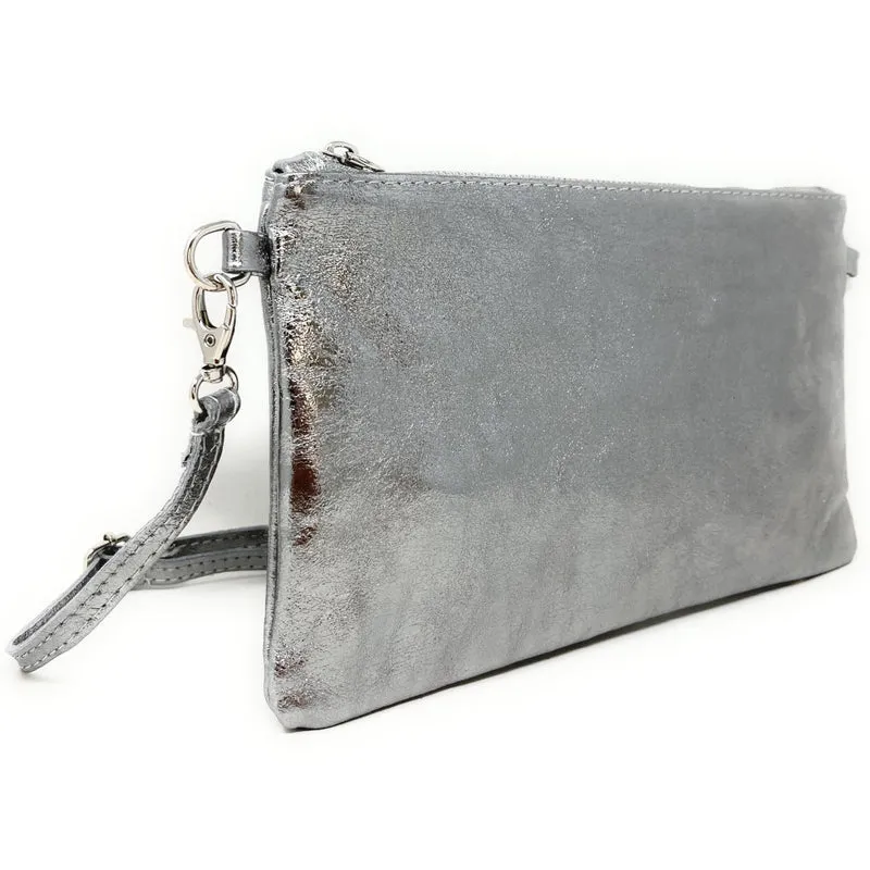 Sac pochette en cuir irisé MELUSINE Argent clair