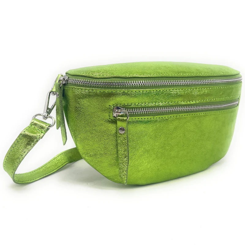 Sac banane en cuir irisé LOU-ANN Vert anis