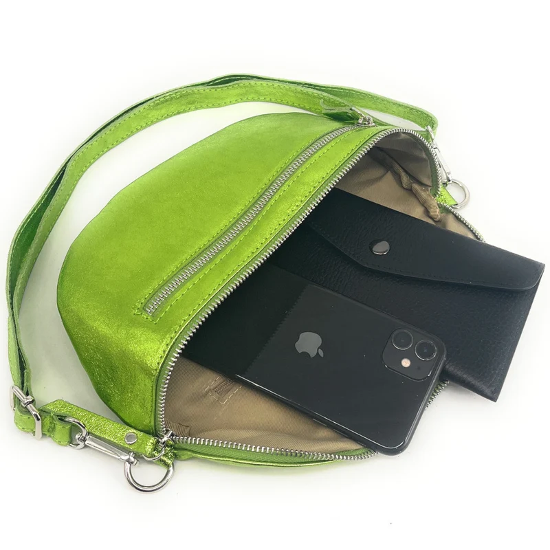 Sac banane en cuir irisé LOU-ANN Vert anis