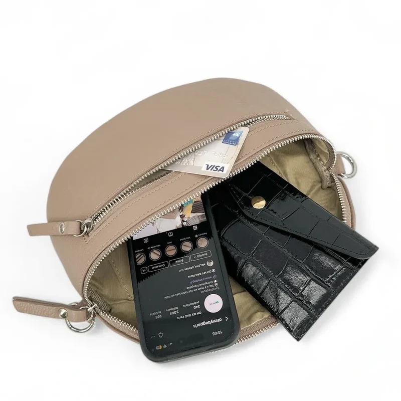 Sac banane en cuir grainé LOU-ANN Taupe