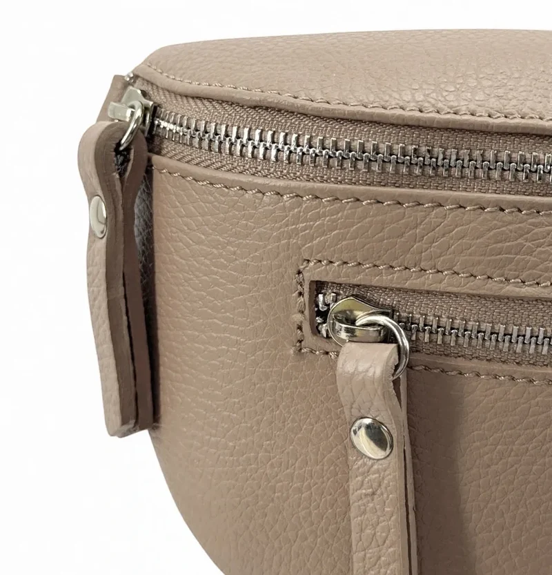 Sac banane en cuir grainé LOU-ANN Taupe