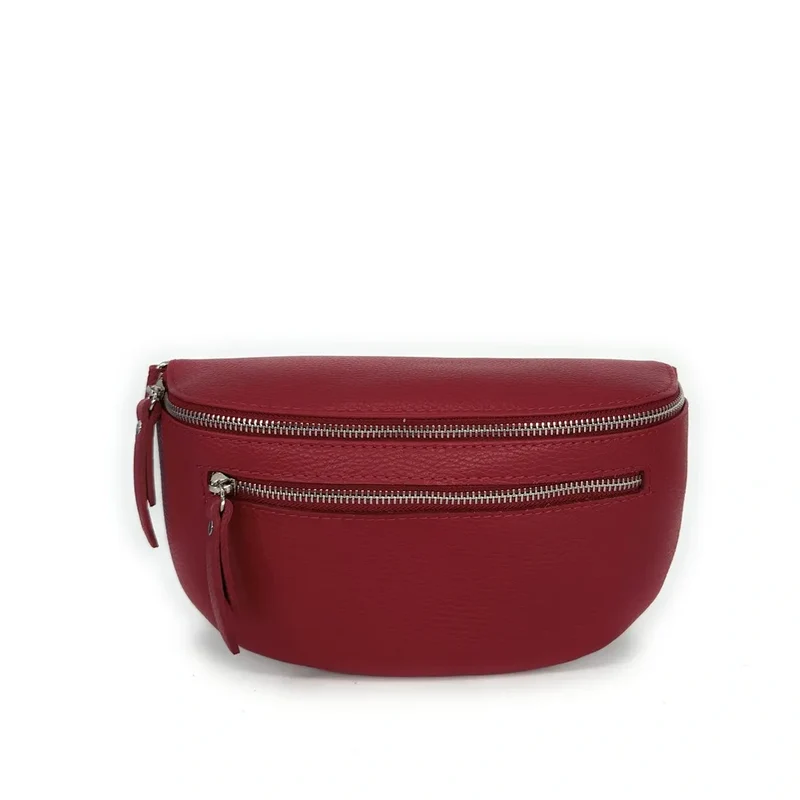 Sac banane en cuir grainé LOU-ANN Rouge garance