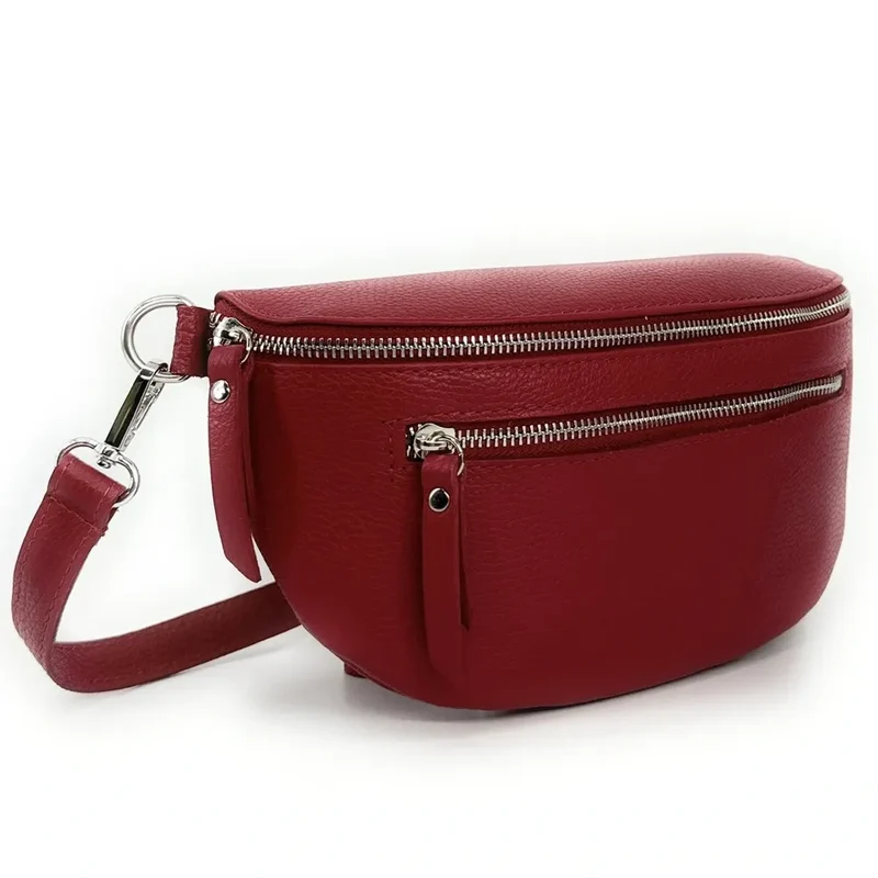 Sac banane en cuir grainé LOU-ANN Rouge garance