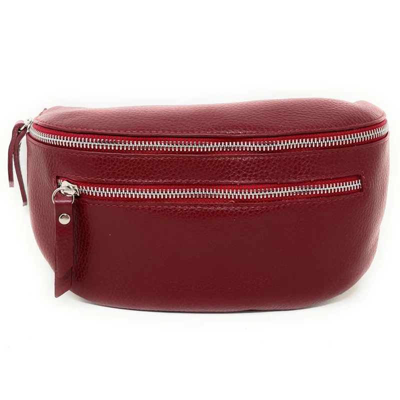 Sac banane en cuir grainé LOU-ANN Rouge foncé