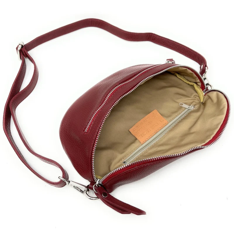 Sac banane en cuir grainé LOU-ANN Rouge foncé