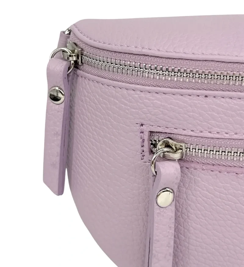 Sac banane en cuir grainé LOU-ANN Rose orchidée
