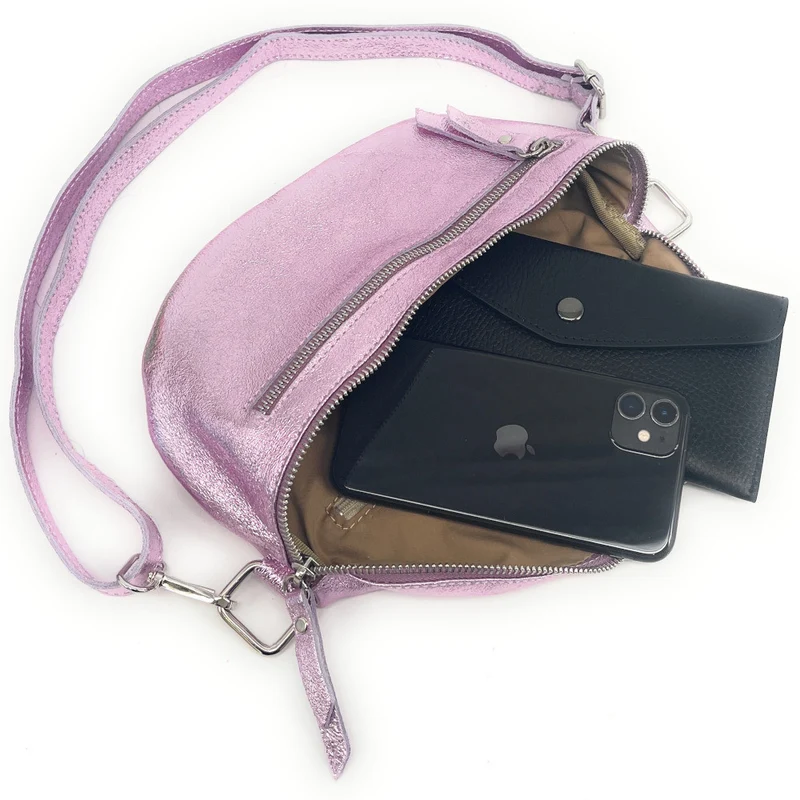 Sac banane en cuir irisé LOU-ANN Rose pâle irisé