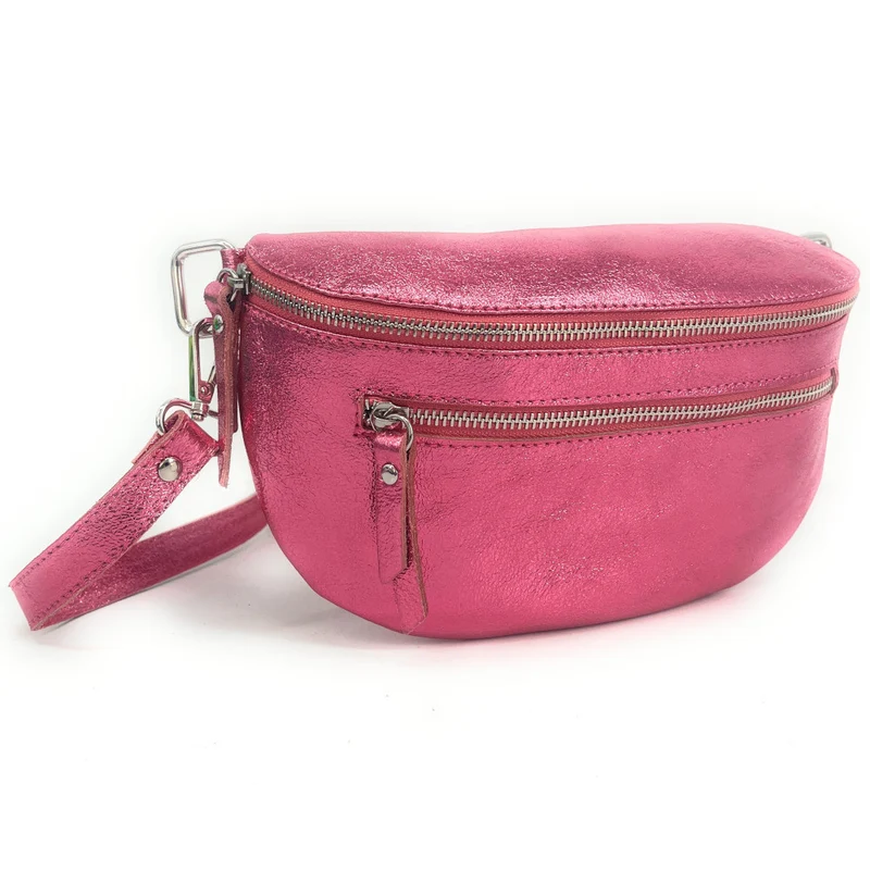 Sac banane en cuir irisé LOU-ANN Rose néon