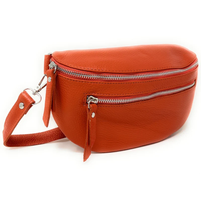 Sac banane en cuir grainé LOU-ANN Orange