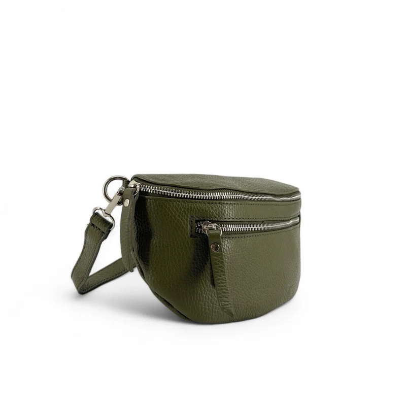 Sac banane en cuir grainé LOU-ANN Kaki