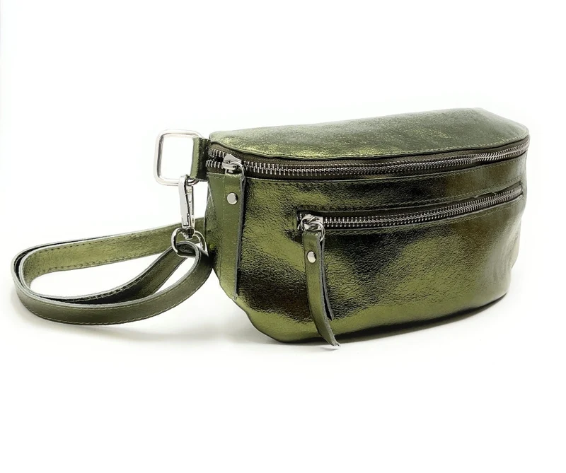 Sac banane en cuir irisé LOU-ANN Kaki irisé