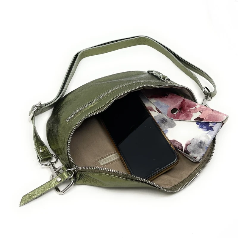 Sac banane en cuir irisé LOU-ANN Kaki irisé
