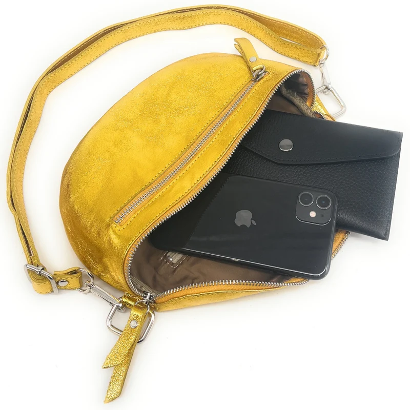 Sac banane en cuir irisé LOU-ANN Jaune tournesol