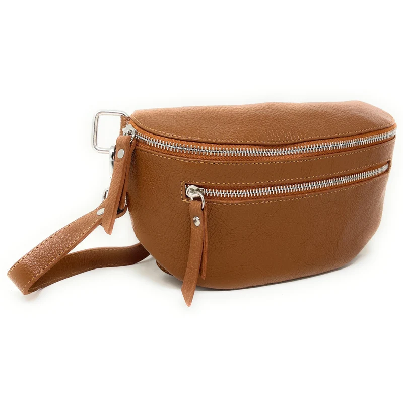 Sac banane en cuir grainé LOU-ANN Cognac