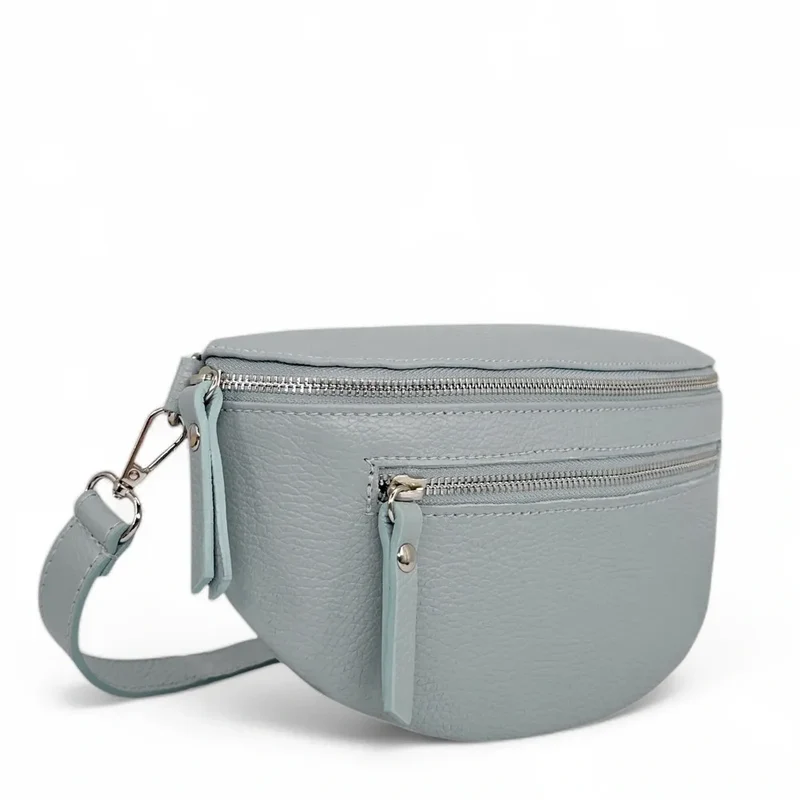 Sac banane en cuir grainé LOU-ANN Bleu pastel