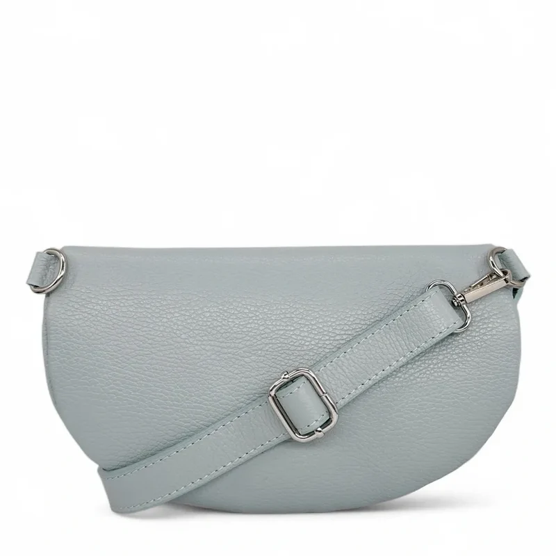 Sac banane en cuir grainé LOU-ANN Bleu pastel