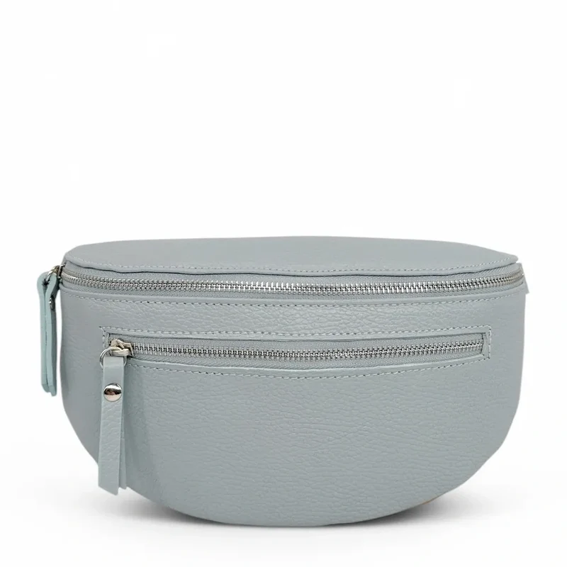 Sac banane en cuir grainé LOU-ANN Bleu pastel