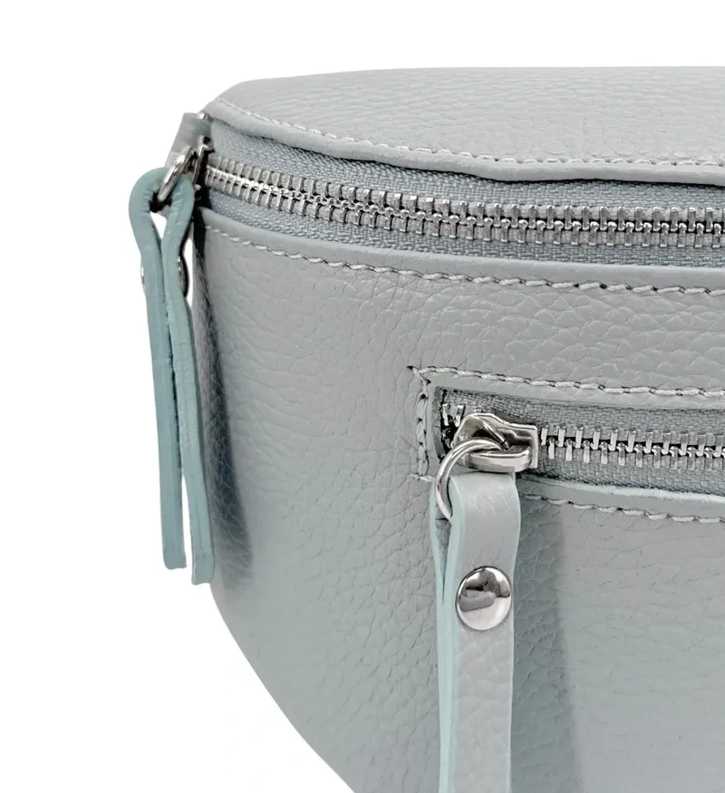 Sac banane en cuir grainé LOU-ANN Bleu pastel