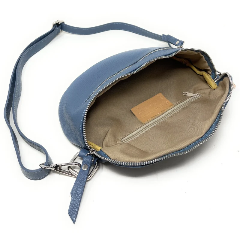 Sac banane en cuir grainé LOU-ANN Bleu glacier