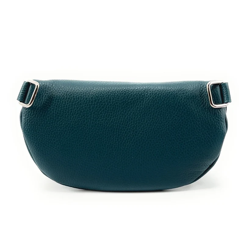 Sac banane en cuir grainé LOU-ANN Bleu vert canard