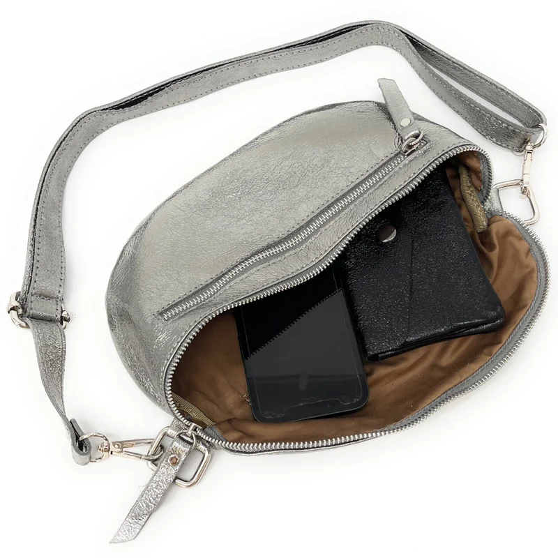 Sac banane en cuir irisé LOU-ANN Argent moyen