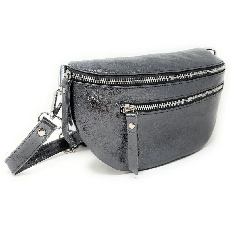 Sac banane en cuir irisé LOU-ANN Argent foncé