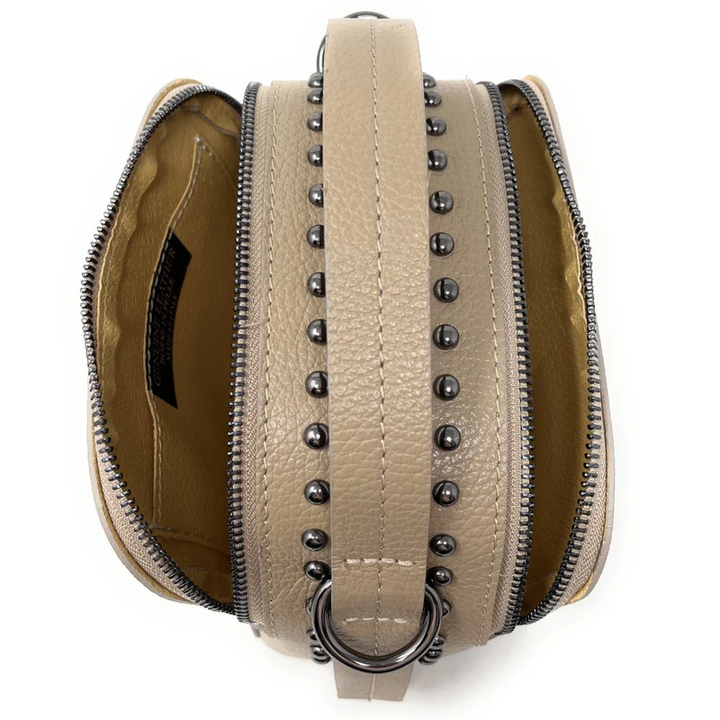 Mini sac à main en cuir grainé clouté AMY Taupe