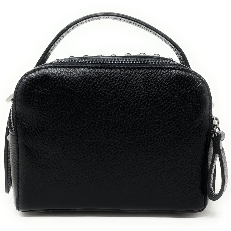 Mini sac à main en cuir grainé clouté AMY Noir
