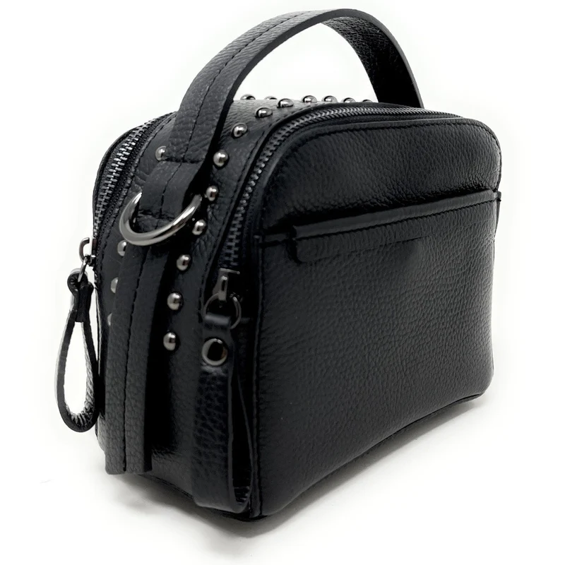 Mini sac à main en cuir grainé clouté AMY Noir