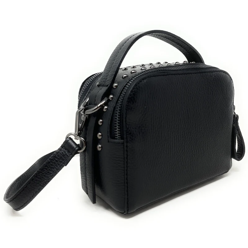 Mini sac à main en cuir grainé clouté AMY Noir