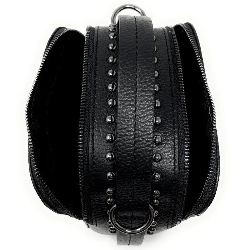 Mini sac à main en cuir grainé clouté AMY Noir