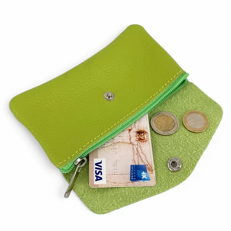 Pochette porte-monnaie en cuir grainé COMPO Vert anis
