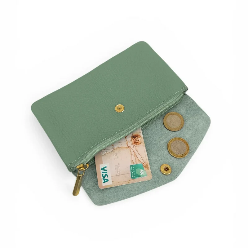Pochette porte-monnaie en cuir grainé COMPO Vert amande