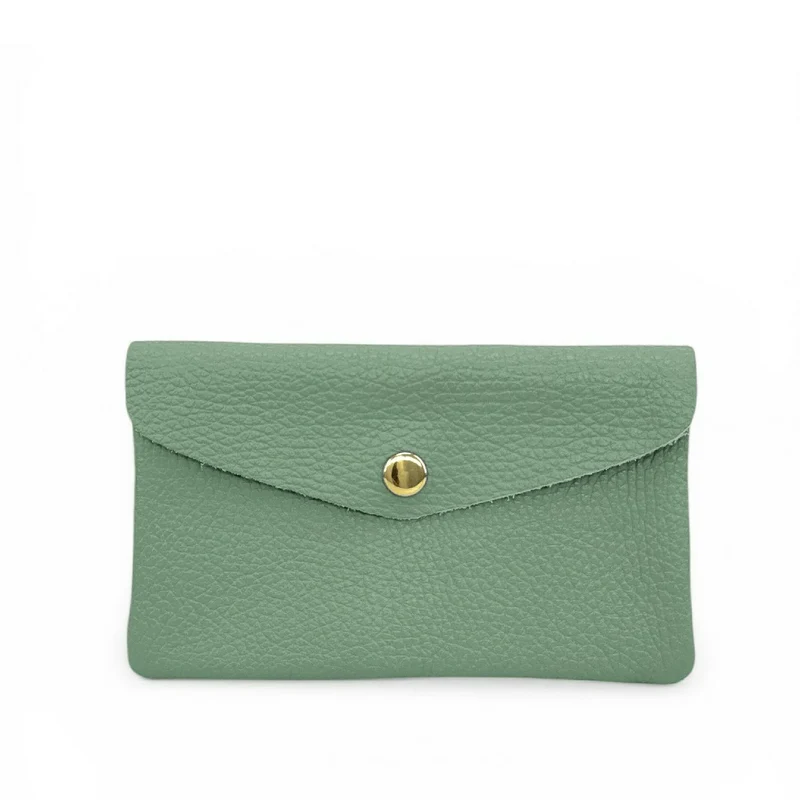 Pochette porte-monnaie en cuir grainé COMPO Vert amande