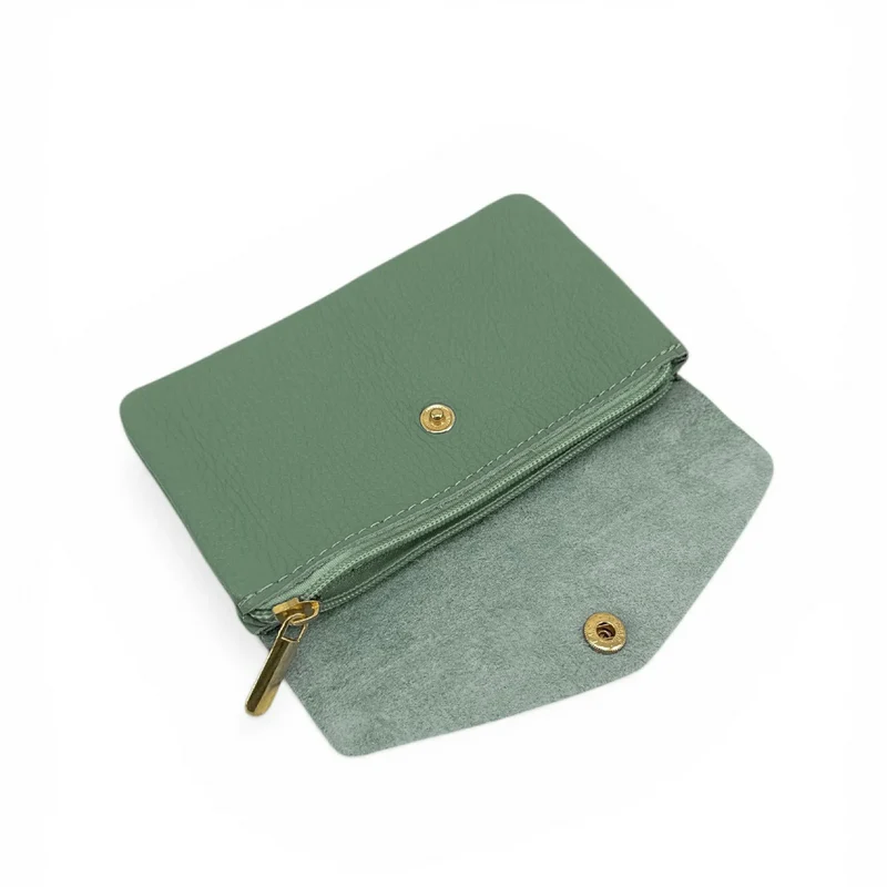 Pochette porte-monnaie en cuir grainé COMPO Vert amande
