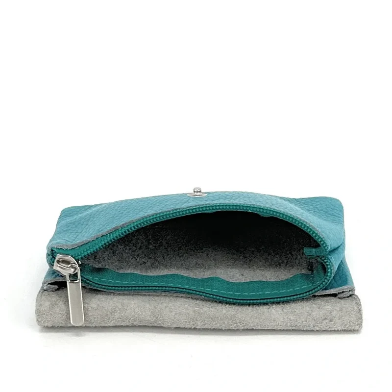 Pochette porte-monnaie en cuir grainé COMPO Bleu turquoise