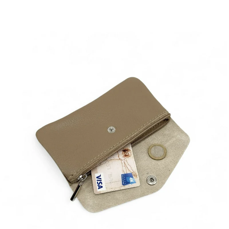 Pochette porte-monnaie en cuir grainé COMPO Taupe foncé