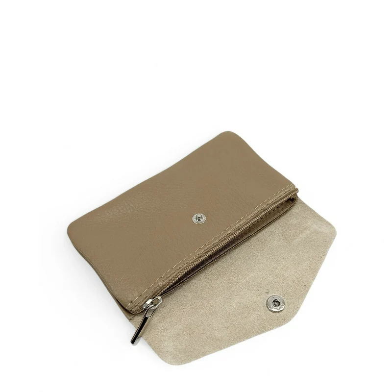 Pochette porte-monnaie en cuir grainé COMPO Taupe foncé