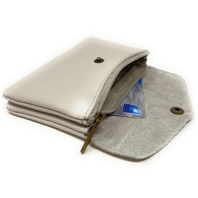 Pochette porte-monnaie en cuir grainé COMPO Taupe clair