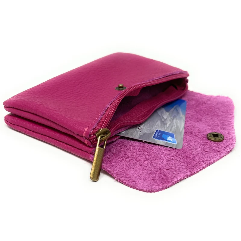 Pochette porte-monnaie en cuir grainé COMPO Rose fuchsia