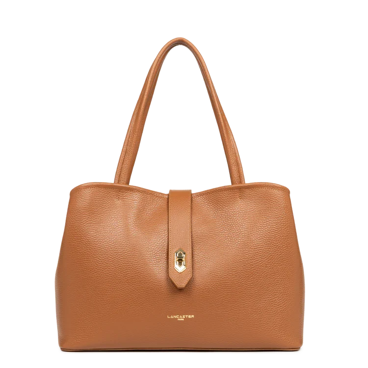 Sac cabas LANCASTER épaule avec fermoir L top double Camel