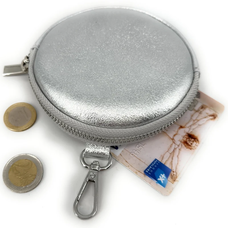 Porte monnaie en cuir irisé italien NEMO Argent clair